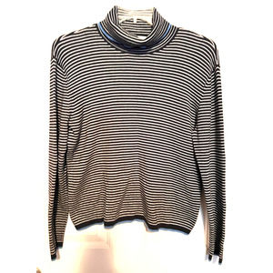 Evan‎ Picone Women's Black White Striped Cowl Neck Blue Trim Size XL 23" x 21"